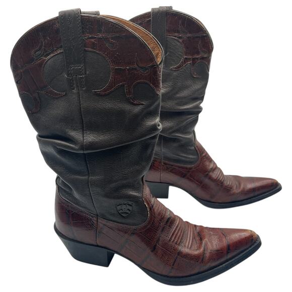 Ariat Gator Croc Embossed Slouch Cowboy Western Boots Size 7 - Picture 1 of 9